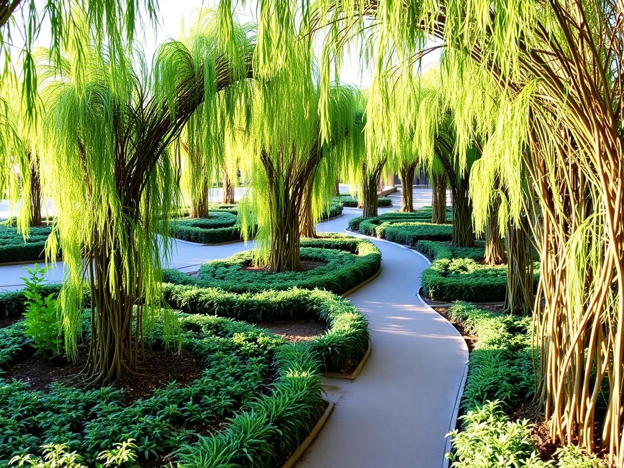 Aménagement paysager avec saules vivants tressés